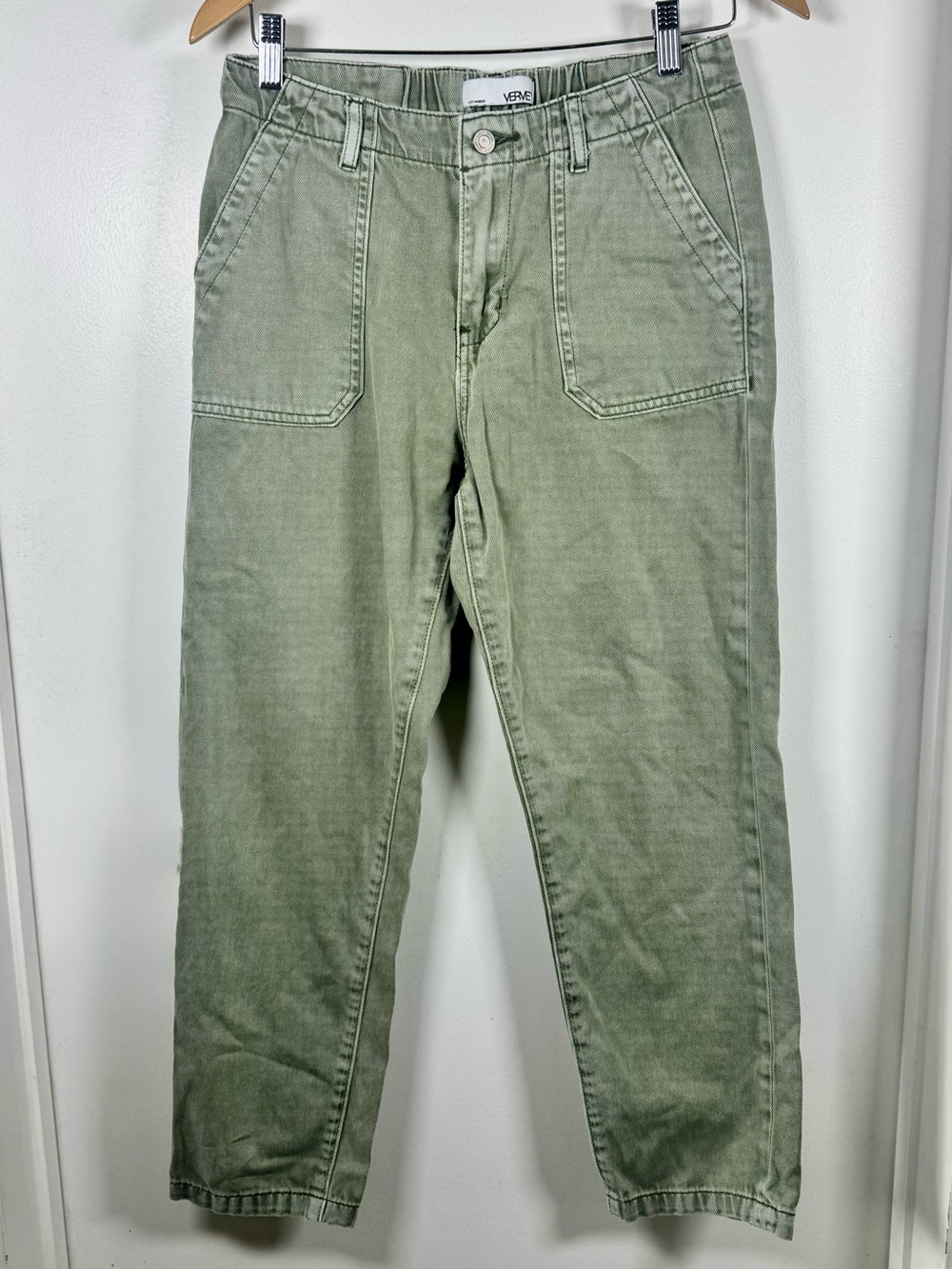 VERVET Utility Cargo Style Olive Green Denim Jeans Women’s 28 Anthropologie EUC